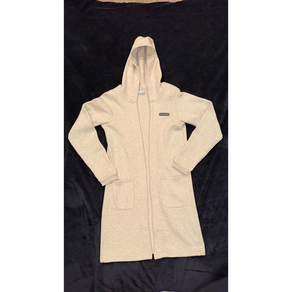 Columbia Womens Oatmeal Heather Hooded Open Front Longline Cardigan Sweater XS